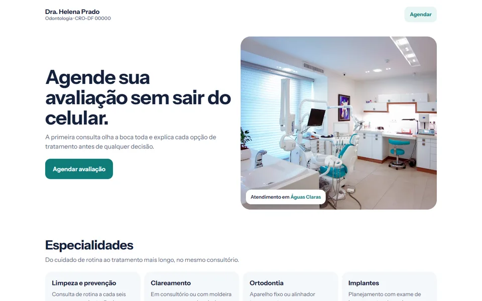 Capa do consultório odontológico, branco com detalhes verde-água